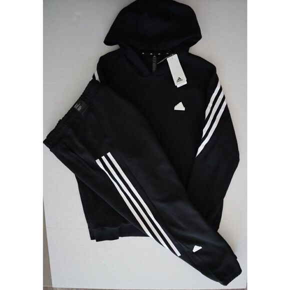 adidas IC6710 Men's Sz XL Black/White 3-Stripe Sweatpants & L/S Hoodie - Picture 2 of 16